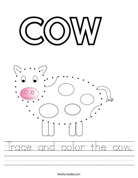 Trace And Color The Cow Worksheet Twisty Noodle Holiday Worksheets
