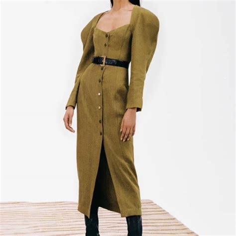 Mara Hoffman Mara Hoffman Olive Green Midi Dress Button Up Puff Sleeve Grailed