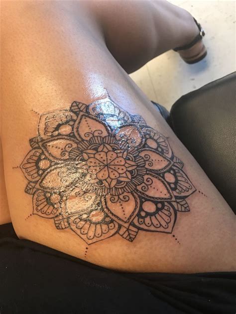 (literally) beside or alongside one another; Mandala Thigh Tattoo Designs, Ideas and Meaning | Tattoos ...