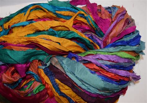 100gr Bright Multi Recycled Sari Silk Ribbon Yarn Upcycled Etsy