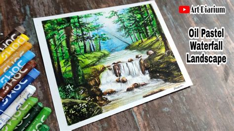 Waterfall Landscape Drawing With Oil Pastel Step By Step Youtube