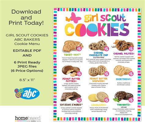 Nuevo 2021 Abc Girl Scout Cookie Menu Abc Bakers Cookie Etsy
