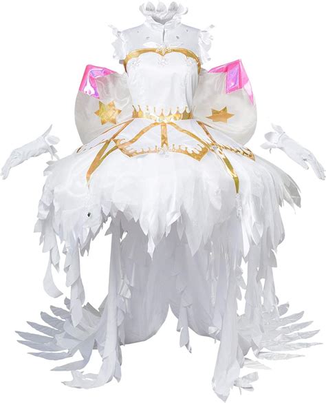 Women Anime Costume Sakura Kinomoto Cosplay Snow Angel Costume White Cotton Stretch Dress