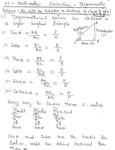 Cbse Class 11 Mathematics Trigonometry Notes Set A