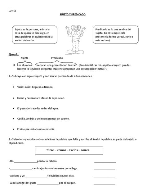 3º Sujeto Y Predicado Pdf Asunto Gramática Predicado Gramática