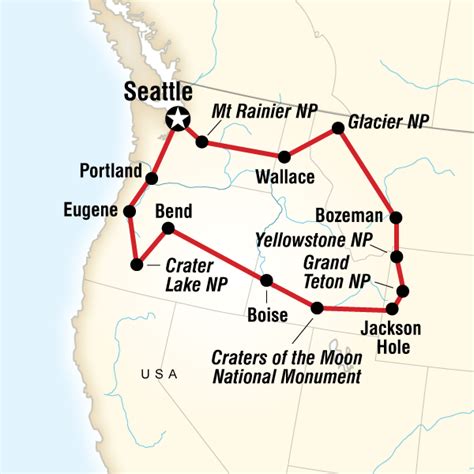 Map Of The Route For National Parks Of The Northwest Us Road Trip Usa