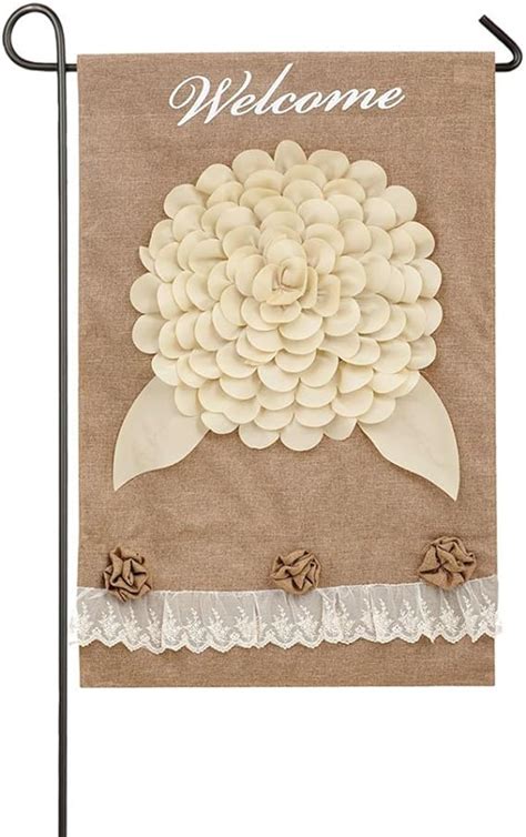 Evergreen Flag Double Sided White Floral Welcome Burlap