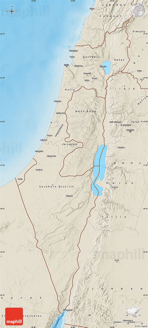 Shaded Relief Map Of Israel