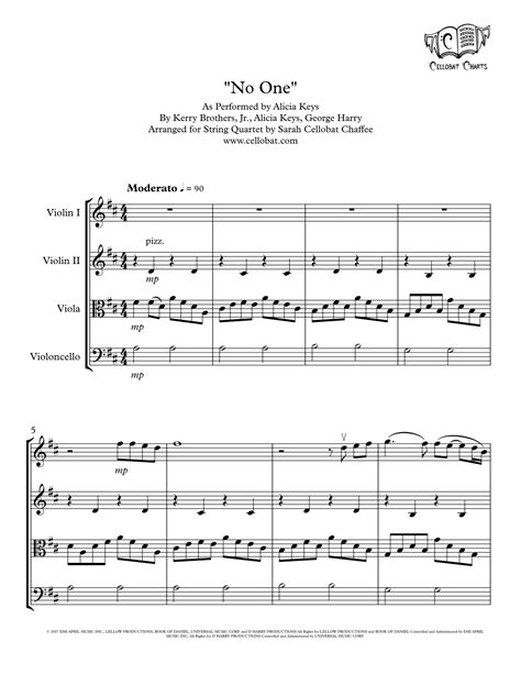 No One Arr Sarah Cellobat Chaffee Sheet Music Alicia Keys String Quartet