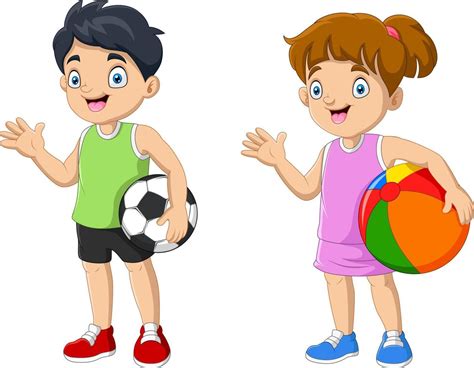 Cartoon Couple Kid Holding Ball 12816675 Vector Art At Vecteezy