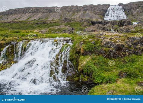Waterfall Dynjandi In Arnarfjordur In The Westfjords In Iceland Stock