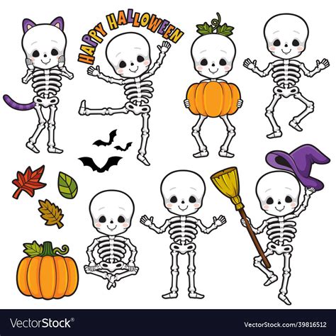 Cute Halloween Skeletons Royalty Free Vector Image