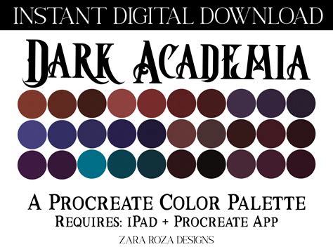 Dark Academia Inspired Procreate Color Palette 30 Swatches