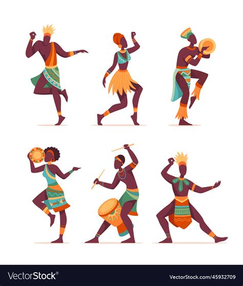 Set Of African People Dancing Ritual Dance Vector Image