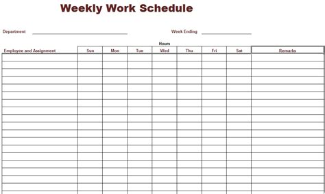 Printable Weekly Work Schedule Template Printable Templates