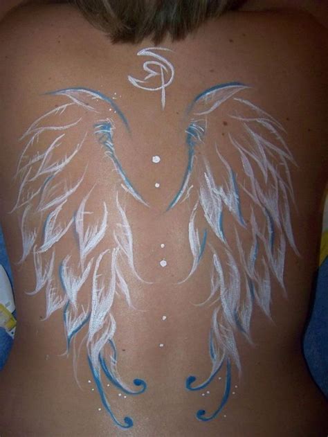 White Blue Angel Wings Tattoo Back Tattoo Brown Hair Angel Wings Tattoo