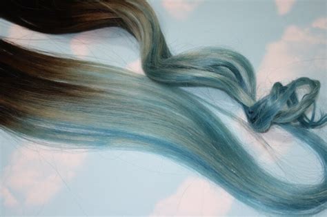 Light Blue Dip Dyed Hair Extensions For Brunette Hair 20 22 Etsy