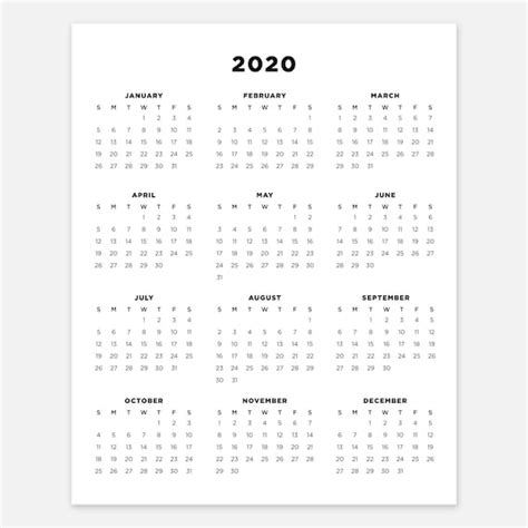 Printable 16x20 Calendar 2020 Calendar 2020 Year Calendar Etsy