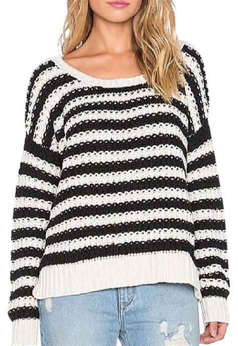 Free People Striped Chunky Knit Black Ivory Sweater Listed By Mi Alma Chunky Pullover Sweater