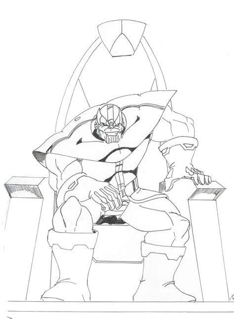 Angry Lord Thanos Sits On The Throne From The Avengers Coloring Page