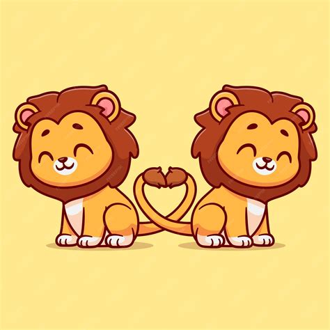 Premium Vector Cute Lion Couple With Love Heart Tail Cartoon Vector