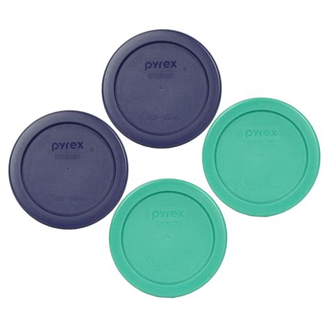 Pyrex 7202 Pc Blue And Green Plastic Round Replacement Lids 4 Pack