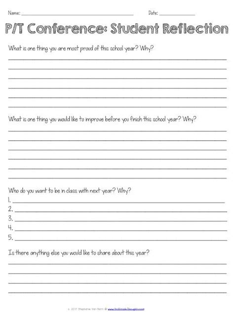 Student Reflection Sheet For Parent Teacher Conferences 3rd Grade