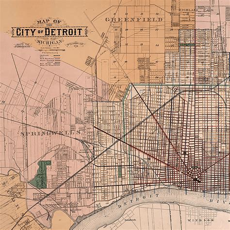 1893 Detroit Map Vintage Detroit The Detroit Wallpaper Co