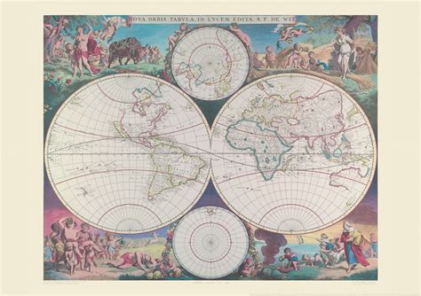 Vintage Double Hemisphere World Map 1689