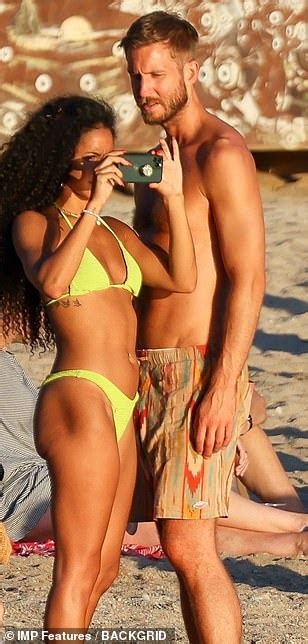 Vick Hope Shares A Passionate Kiss With Fianc Calvin Harris As Couple Go Public Daily Mail Online