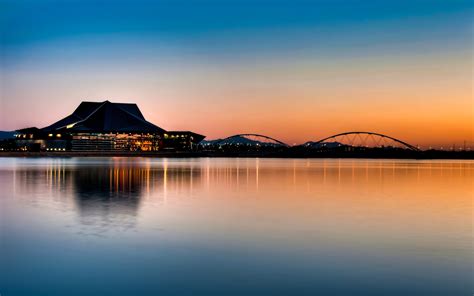 Download 2560x1600 Sunset Bridge Scenery Lake Reflection
