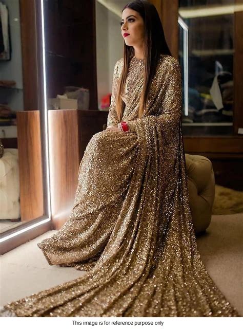 Buybollywood Model Full Gold Sequins Saree In Uk Usa And Canada
