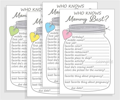 Who Knows Mommy Best Baby Shower Game Printable Diy Mason Jar Etsy