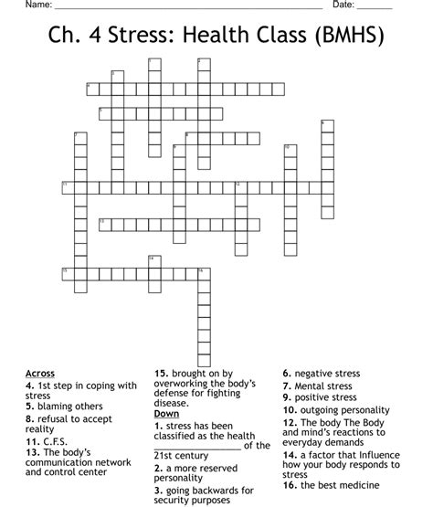 Ch 4 Stress Health Class Bmhs Crossword Wordmint