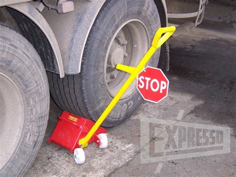 Steel Wheel Chock Lacc001 With Lever Castors And Stop Sign