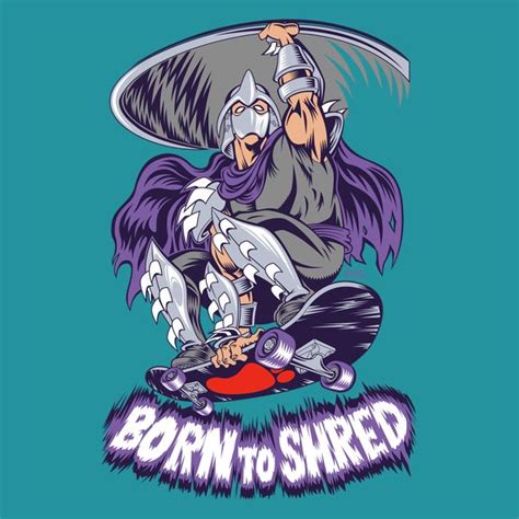 An Image Of A Man Riding A Skateboard With The Words Born To Shred On It