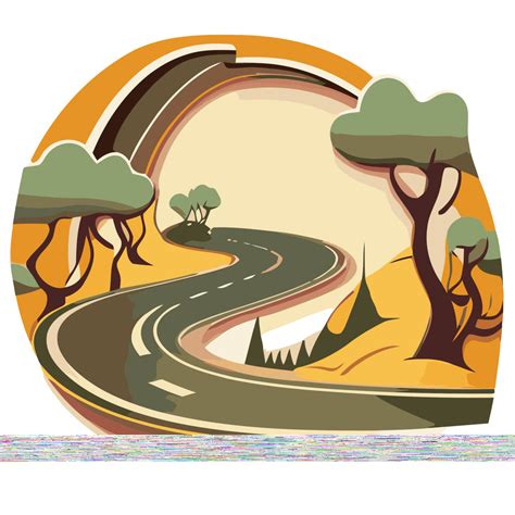 Graphic Vintage Winding Road With Trees And Landscapes Vector Clipart
