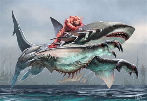 Lemurian Panther Shark War Steed Color Fantasy Beasts Fantasy