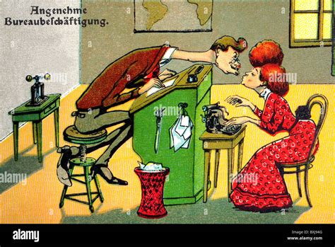 Office Cartoon Secretary Flirting With Her Boss Illustration Germany Circa 1911 Additional