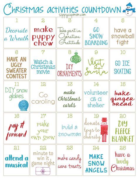 25 Days Of Christmas Calendar A Complete Guide Free Printable School
