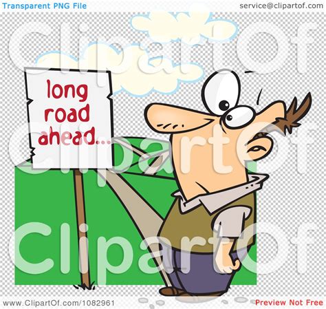 Clipart Man Facing A Long Road Ahead Sign And A Hilly Path Royalty
