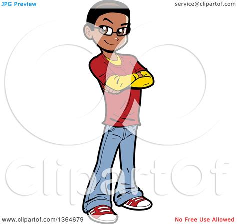 Clipart Of A Cartoon Casual Black Teen Boy Standing With