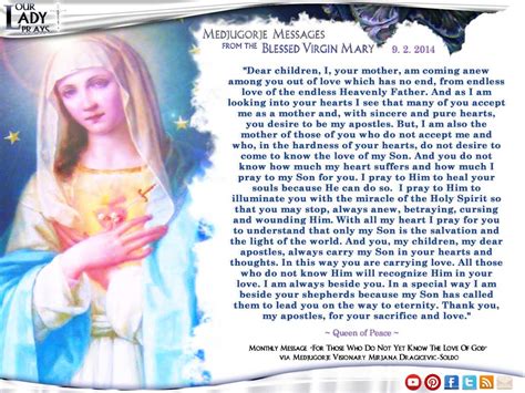 A familiar portrayal of our most beloved lady of medjugorje, this simple and graceful portrait is a moving devotional piece. Our Lady Prays - Medjugorje Message from the Blessed ...