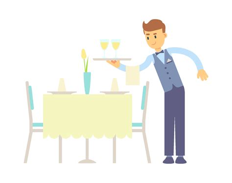 Flat Waiter Holding Glass Of Wine On Tray Serves The Table A Table In
