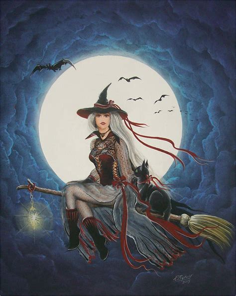 Halloween Art Print Decoration Beautiful Witch Flying Across A Etsy