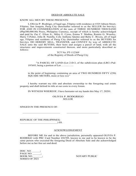 Deed Of Sale Of Land