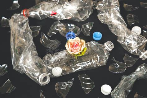 Plastic Bottles Lying In The Pile With A Flower Environmental Pollution Ecological Disaster
