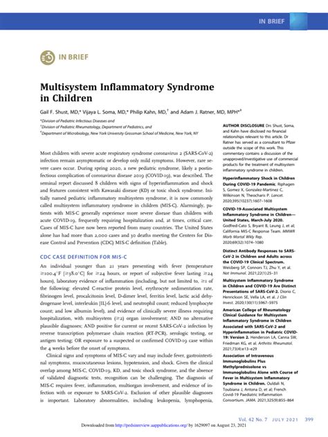 Multisystem Inflammatory Syndrome Pdf Health Sciences Epidemiology