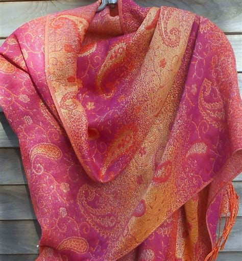 Pashminacashmere Shawlpink orange and Gold Shawl Paisley | Etsy