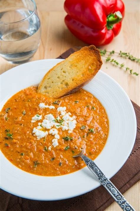 Roasted red pepper and cauliflower soup with goat cheese.added a few goat cheese crumbles (instead of parm. Creamy Roasted Red Pepper and Cauliflower Soup with Goat ...